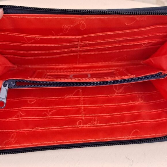 Vera Bradley Wallet Navy Blue/Orange Pattern Orange Interior Zip Around EUC - Picture 6 of 10